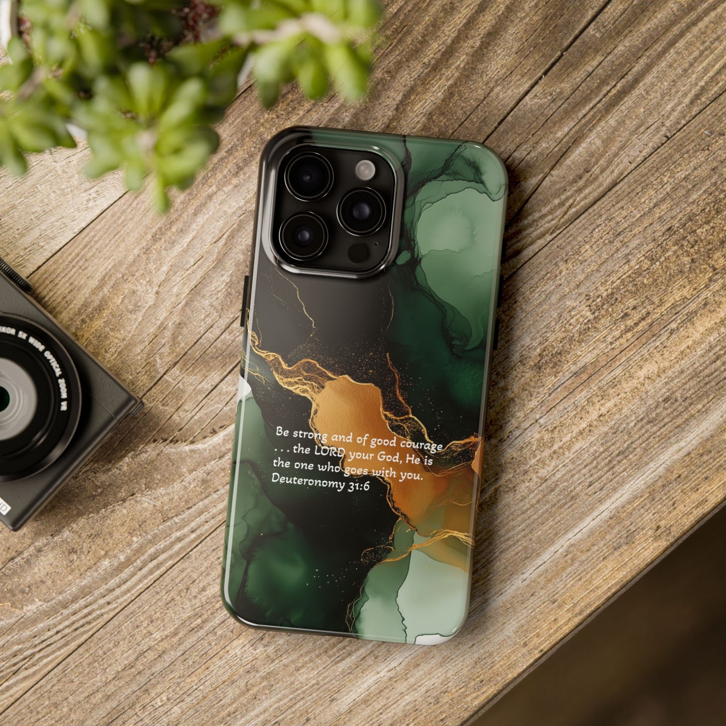 Green and Black Deuteronomy 31:6 Tough Phone Cases